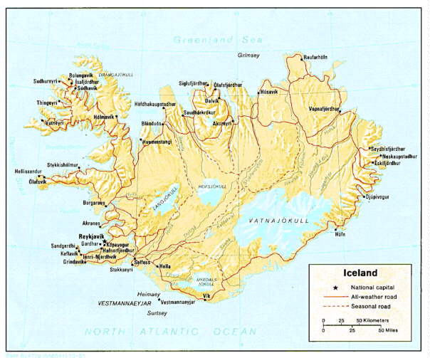 A map of Iceland