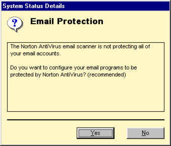 Clicking on Yes will restore the email virus protection program. 