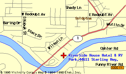 Soldotna Alaska Hotel location map on the Kenai River