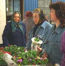 [women at flower stand]