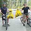 Joel Probst and Kyle Willingham pick up litter on Montana Creek road.