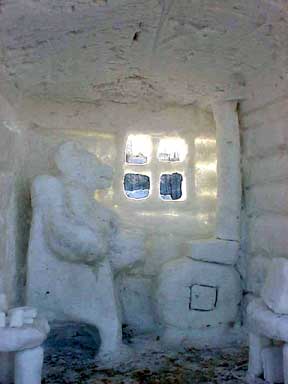 Snow sculpture cabin