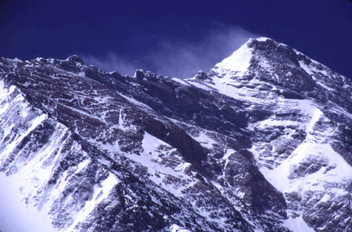 The north east ridge of Everest with the first, second and third steps clearly
visible.