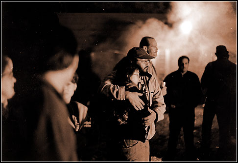 Onlookers of the Bonfire at Tom Rowinski's Wake, Fairbanks, Alaska