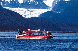Big Red in front of Herbert Glacier