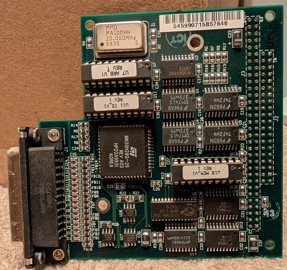 The InterJet II riser card that carries the 25-pin Synchronous Port.