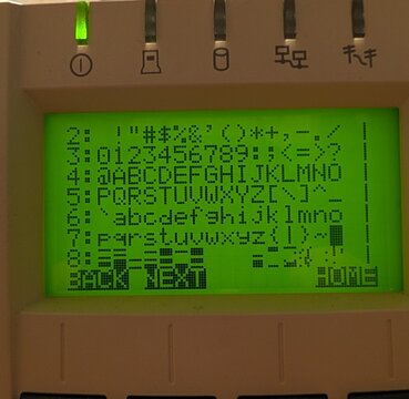 The panel's built-in character set, drawn by lcdd.