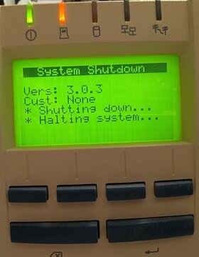 The WhistleWare System Shutdown screen: Vers: 3.0.3, Cust: None.