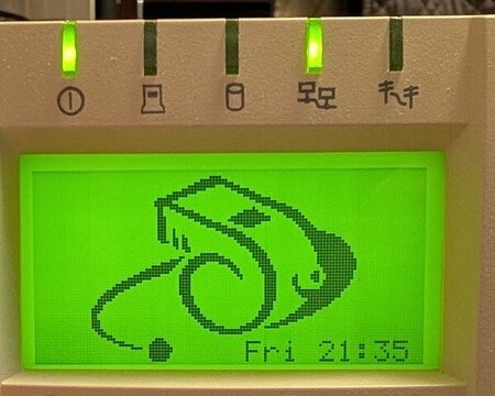 InterJet front panel at power-on under WhistleWare 3.0.3: the Whistle logo and the clock.